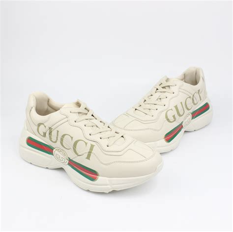 gucci rhyton logo-print leather sneakers.|gucci rhyton distressed sneakers.